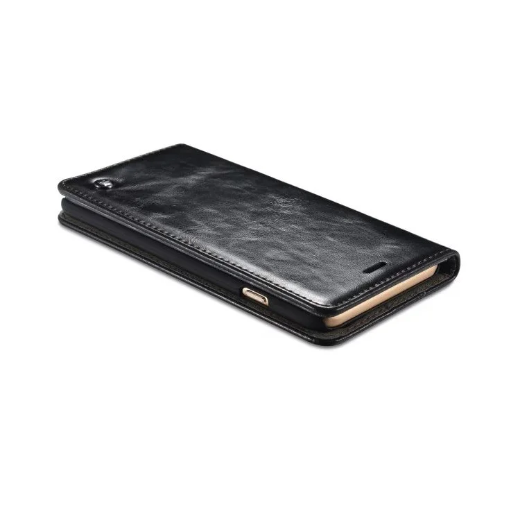 CASEME Oil Wax Wallet Leather Flip Stand Case for iPhone 6s / 6 - Black