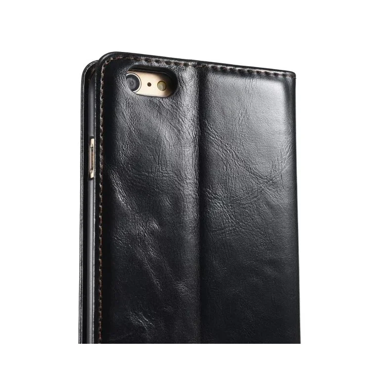 CASEME Oil Wax Wallet Leather Flip Stand Case for iPhone 6s / 6 - Black