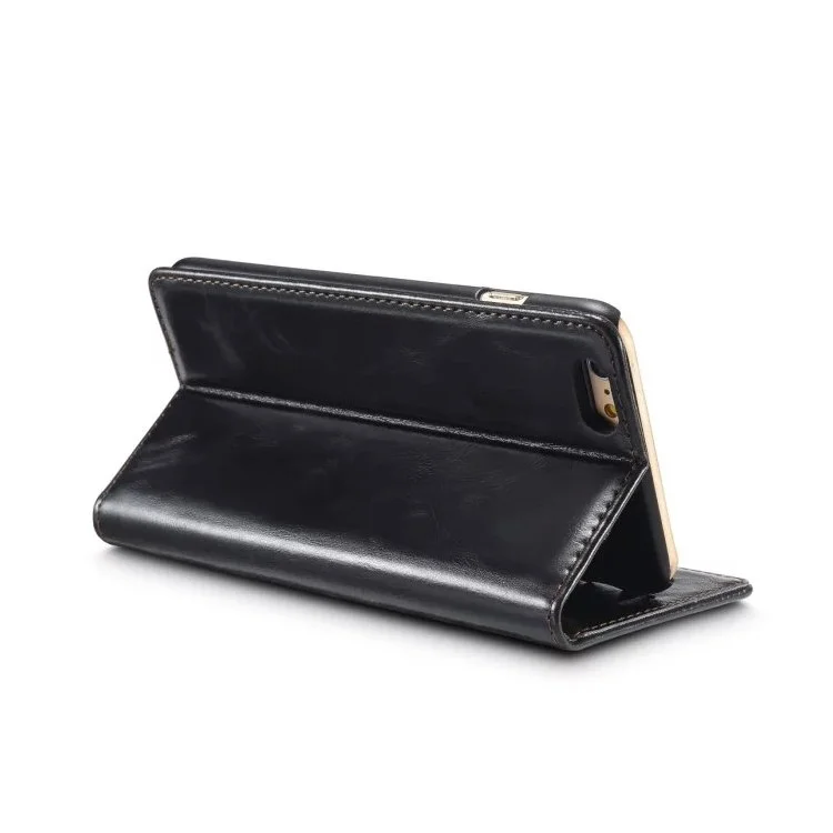 CASEME Oil Wax Wallet Leather Flip Stand Case for iPhone 6s / 6 - Black