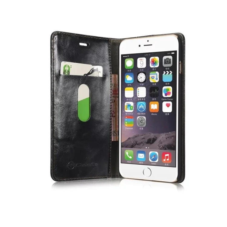 CASEME Oil Wax Wallet Leather Flip Stand Case for iPhone 6s / 6 - Black