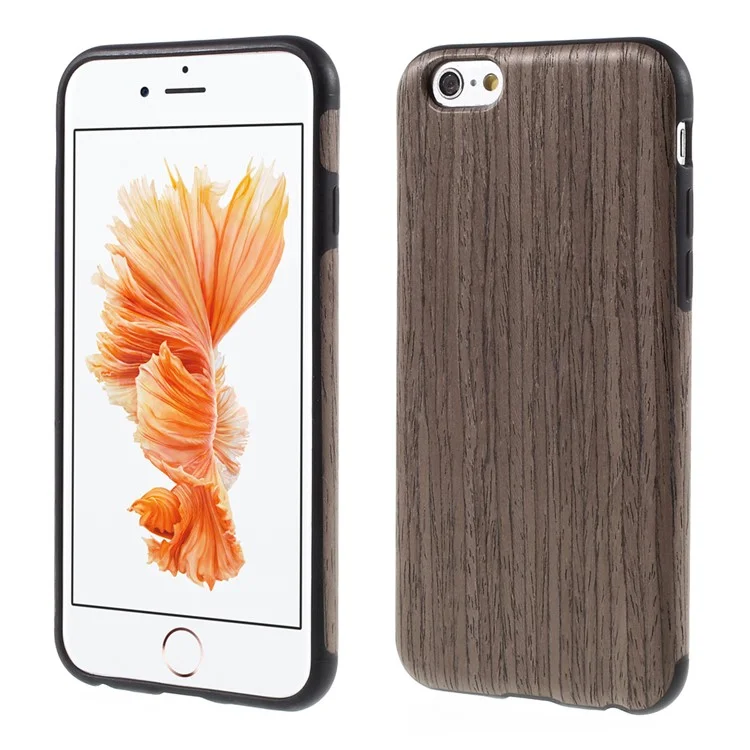 Wood Grain Leather Coated TPU Cover Case for iPhone 6s 6 - Grey