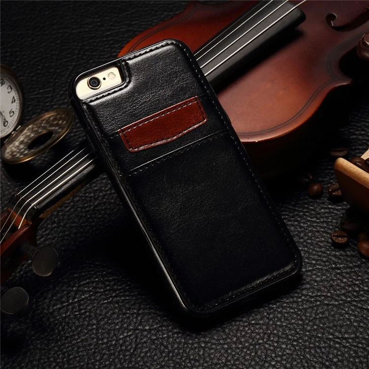 Card Holder Leather Coated TPU Phone Case for iPhone 6 / 6s - Black