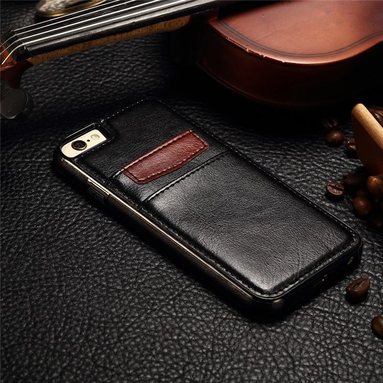 Card Holder Leather Coated TPU Phone Case for iPhone 6 / 6s - Black