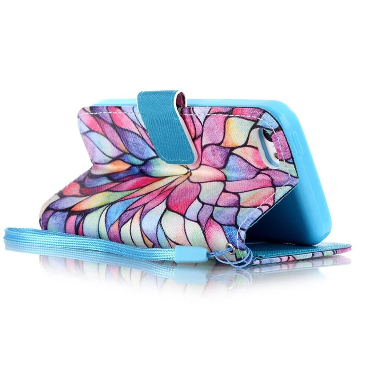 For iPhone 5c Flip Wallet Stand Leather Case - Colorful Flower