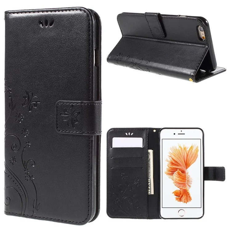 Case de Billetera de Cuero de Mariposa Para Iphone 6s Plus 6 Plus - Negro