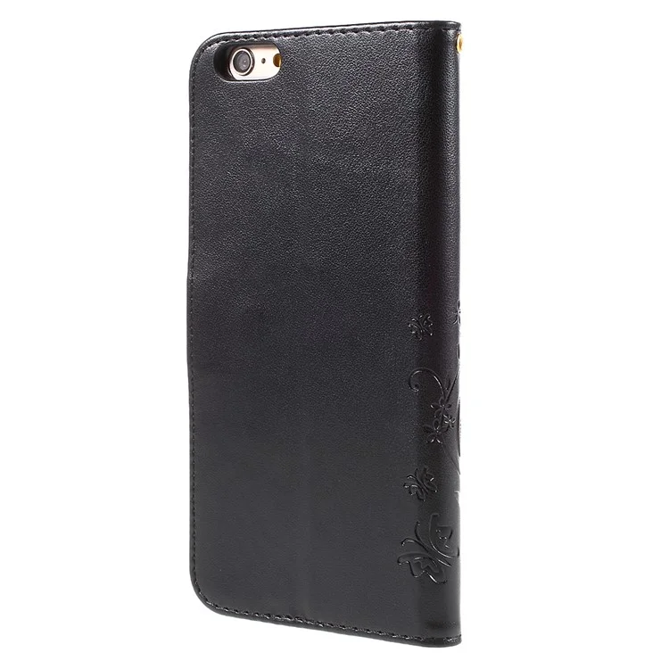 Case de Billetera de Cuero de Mariposa Para Iphone 6s Plus 6 Plus - Negro