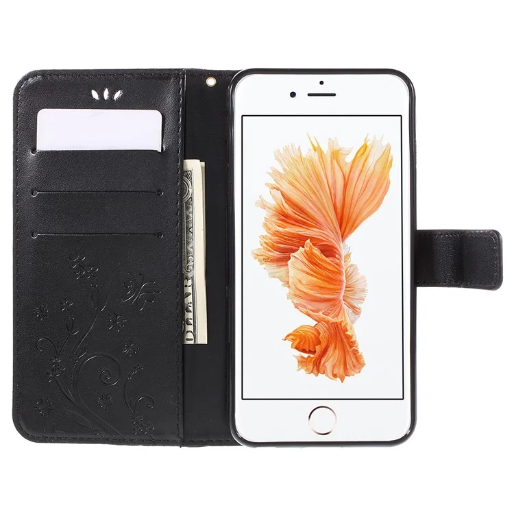 Butterfly Leather Wallet Stand Case for iPhone 6s Plus 6 Plus - Black