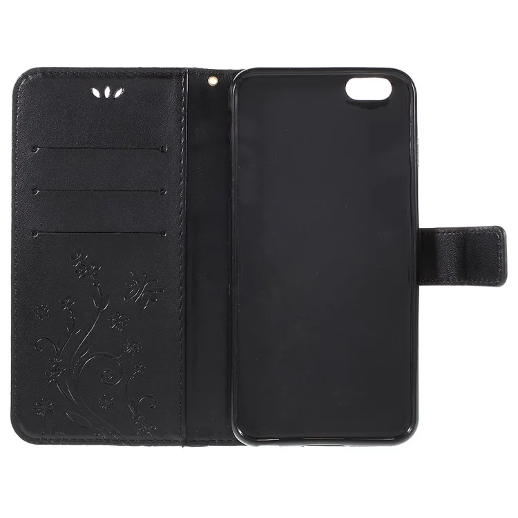 Case de Billetera de Cuero de Mariposa Para Iphone 6s Plus 6 Plus - Negro