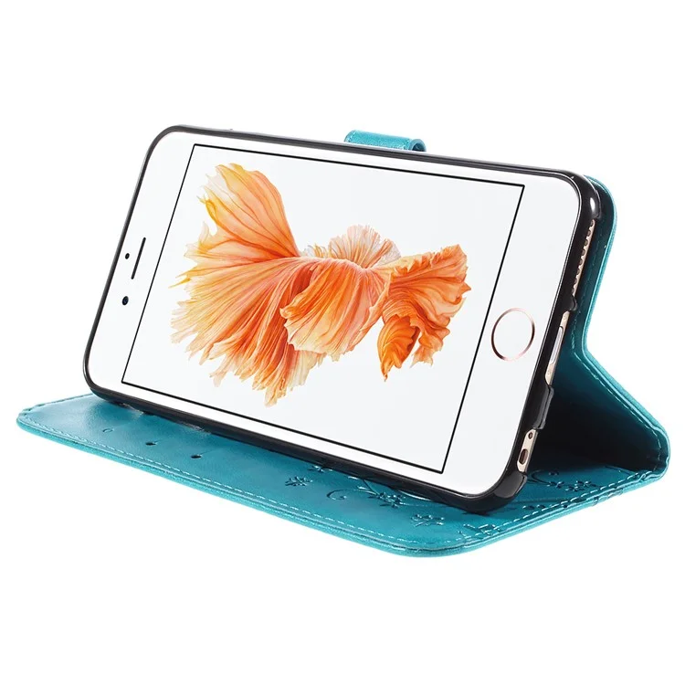 Caixa de Suporte de Couro de Borboleta Para Iphone 6s Mais 6 Plus - Azul