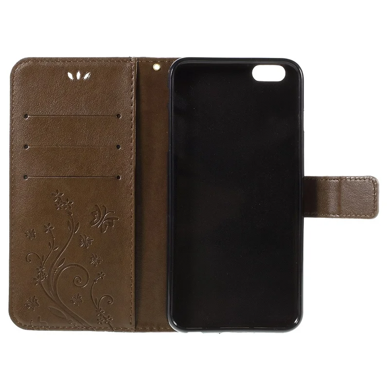 Butterfly Leather Wallet Stand Case for iPhone 6s Plus 6 Plus - Coffee