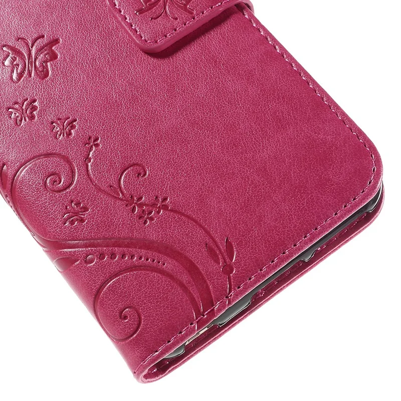 Butterfly Leather Wallet Stand Shell for iPhone 6s 6 4.7 inch with Reversed Magnetic Clasp - Rose