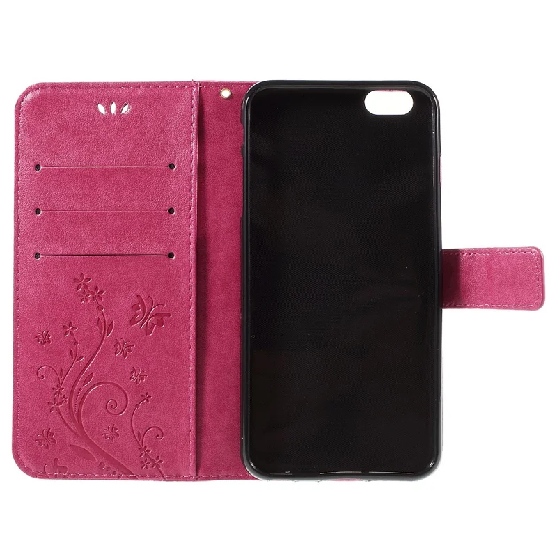 Butterfly Leather Wallet Stand Shell for iPhone 6s 6 4.7 inch with Reversed Magnetic Clasp - Rose