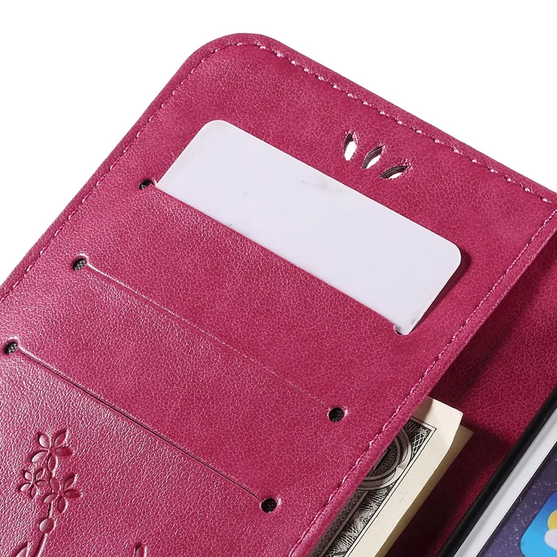 Butterfly Leather Wallet Stand Shell for iPhone 6s 6 4.7 inch with Reversed Magnetic Clasp - Rose