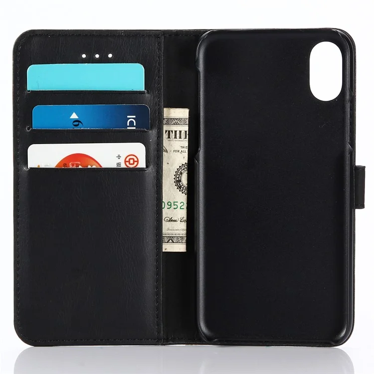Retro Crazy Horse Wallet Leather Mobile Phone Protective Case for iPhone X 5.8 inch - Black