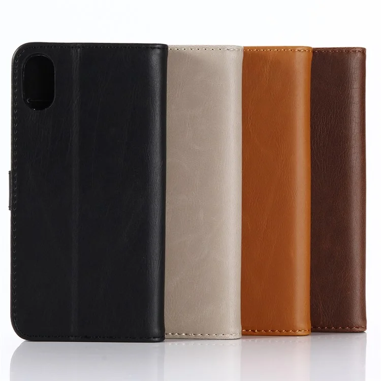 Retro Crazy Horse Wallet Leather Mobile Phone Protective Case for iPhone X 5.8 inch - Black