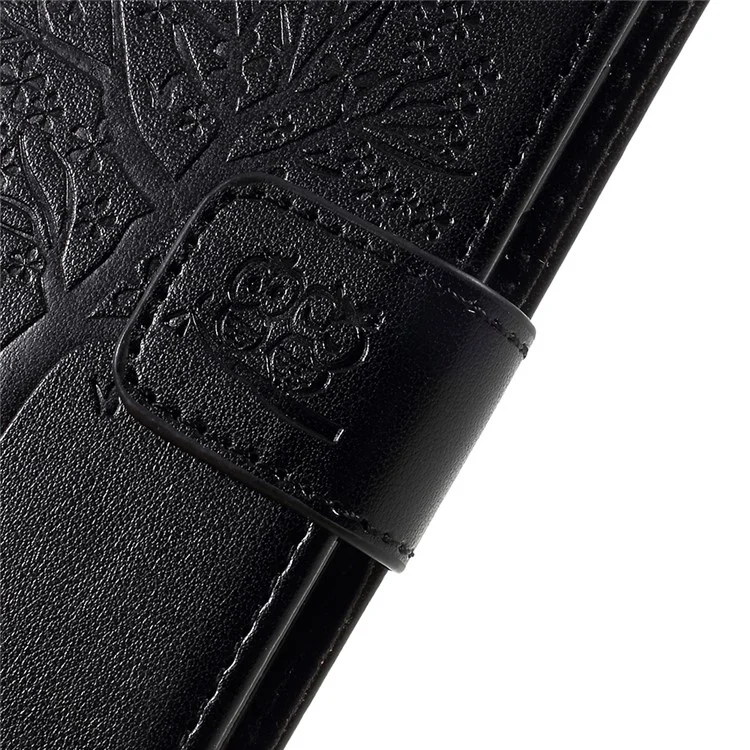 Imprint Tree Owl Magnetic Wallet PU Leather Stand Cover for iPhone X 5.8 inch - Black