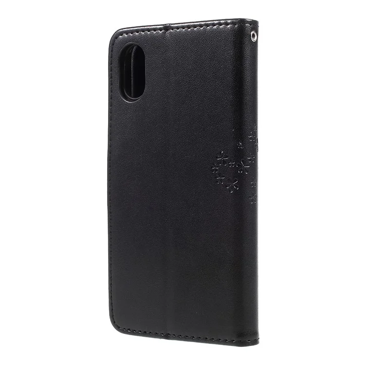 Imprint Tree Owl Magnetic Wallet PU Leather Stand Cover for iPhone X 5.8 inch - Black
