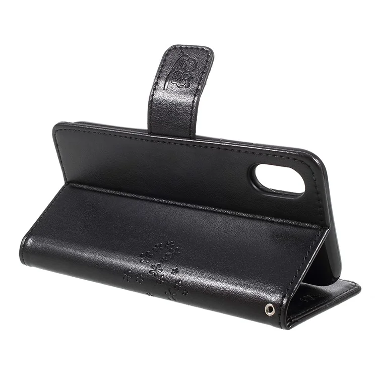 Imprint Tree Owl Magnetic Wallet PU Leather Stand Cover for iPhone X 5.8 inch - Black