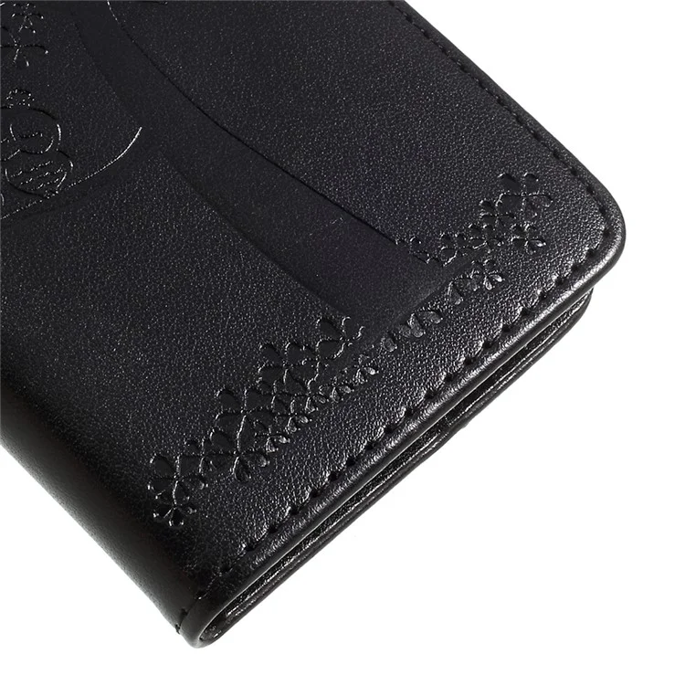 Imprint Tree Owl Magnetic Wallet PU Leather Stand Cover for iPhone X 5.8 inch - Black