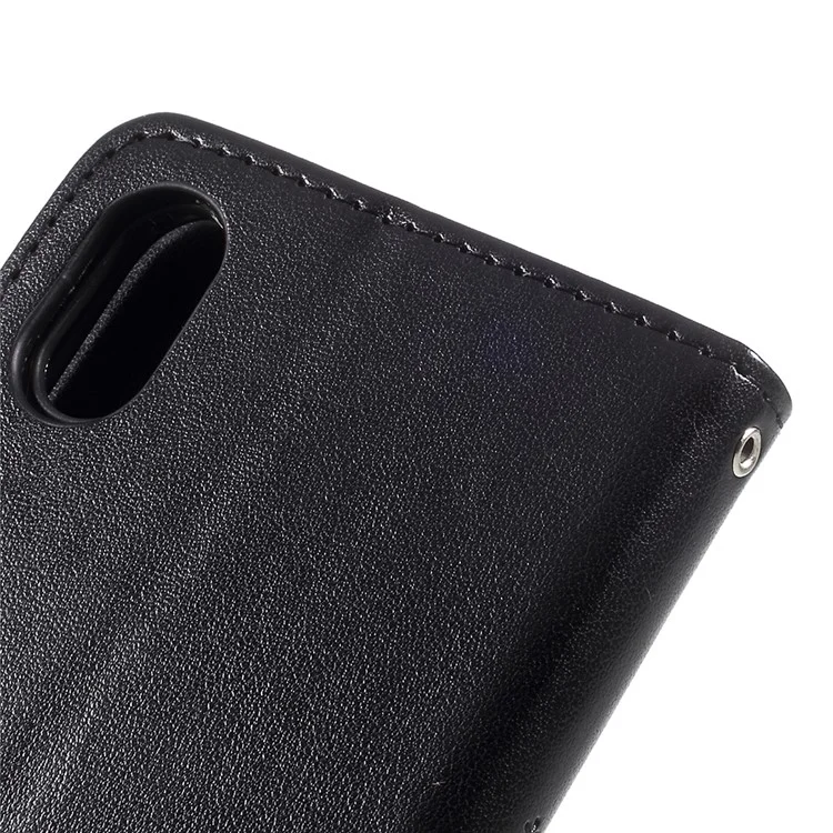 Imprint Tree Owl Magnetic Wallet PU Leather Stand Cover for iPhone X 5.8 inch - Black