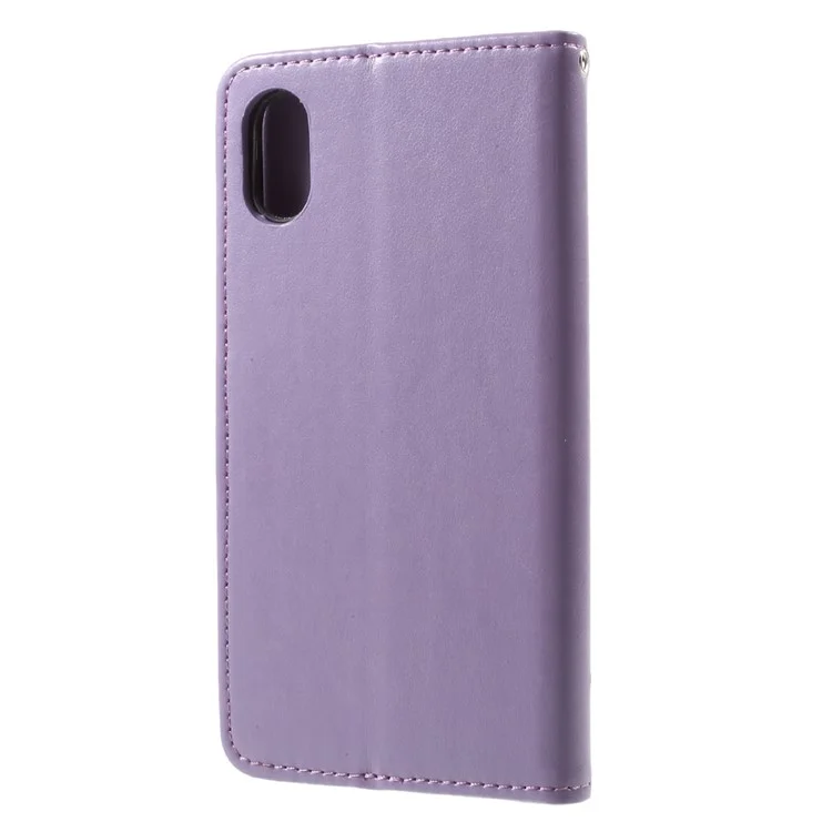 Imprint Butterfly Flowers Magnetic PU Wallet Stand Leather Cell Phone Accessory Case for iPhone X 5.8 inch - Purple