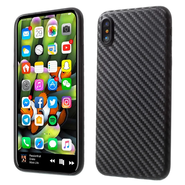 Ultrathin Carbon Fiber Texture Hard PC Back Case for iPhone X 5.8 inch - Black