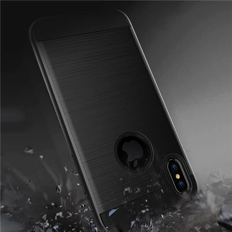2-in-1 Brushed PC + TPU Drop-proof Phone Case for iPhone X 5.8 inch - Black