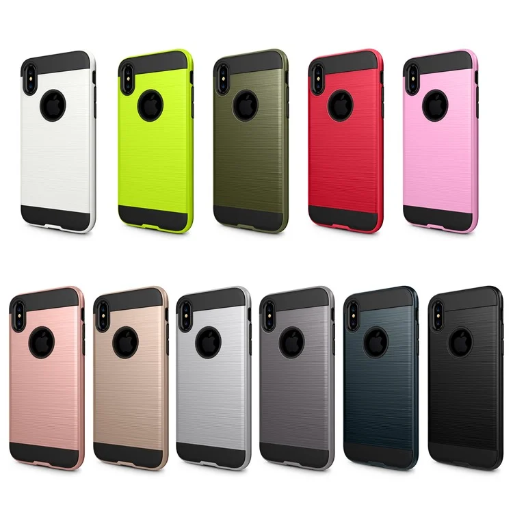 2-in-1 Brushed PC + TPU Drop-proof Phone Case for iPhone X 5.8 inch - Black