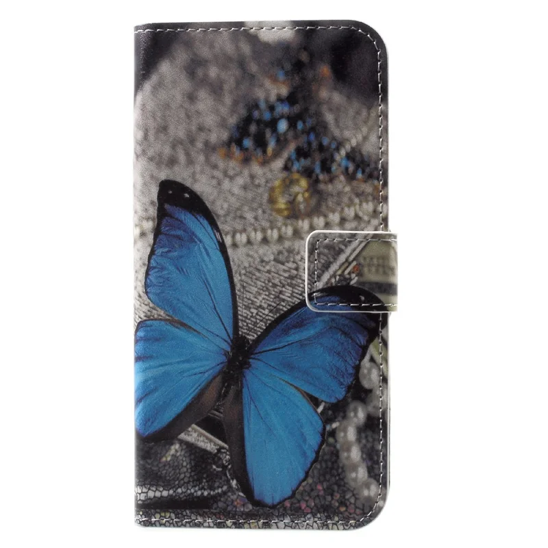 Pattern Printing Wallet Leather Flip Casing for iPhone X/XS 5.8 inch - Blue Butterfly