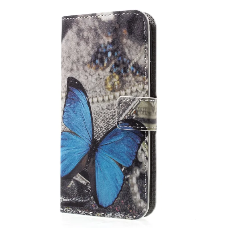 Pattern Printing Wallet Leather Flip Casing for iPhone X/XS 5.8 inch - Blue Butterfly
