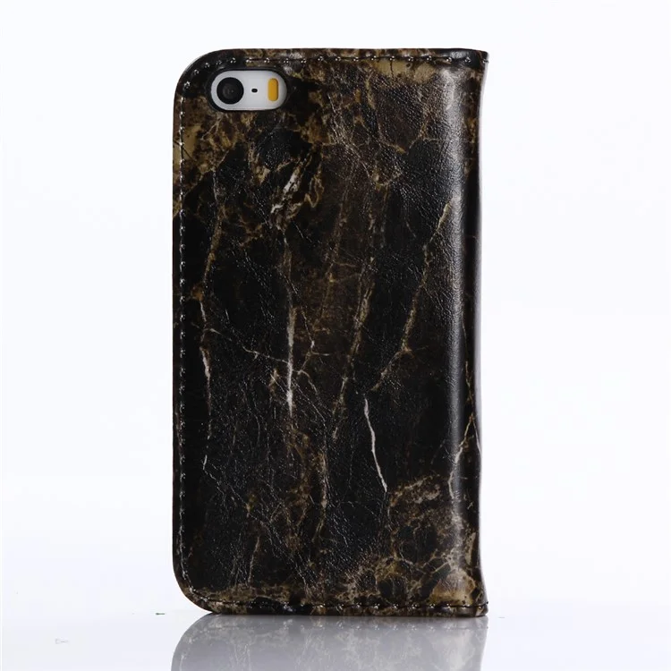 Marble Pattern Stand Leather Wallet Case for iPhone SE 5s 5 - Black