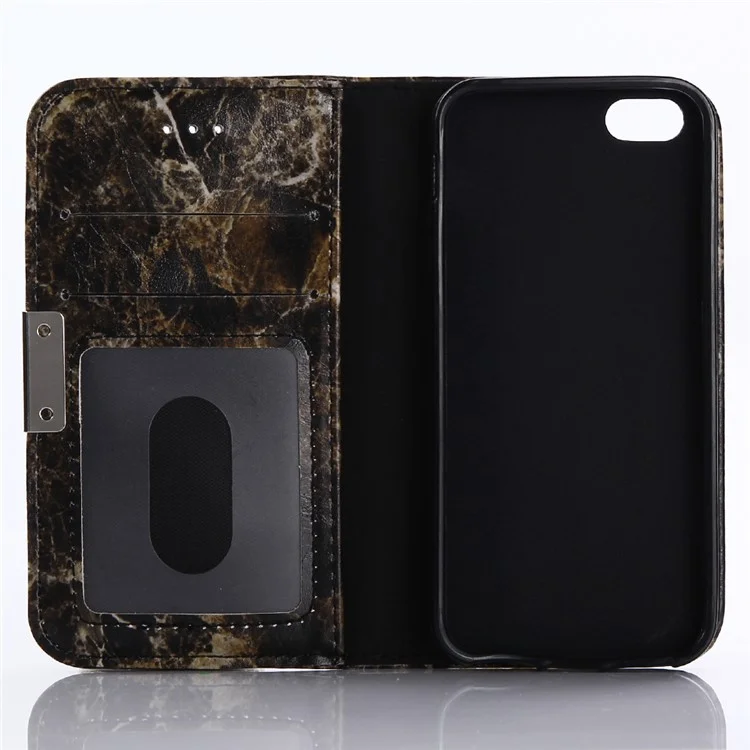 Marble Pattern Stand Leather Wallet Case for iPhone SE 5s 5 - Black