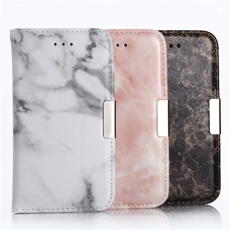 Marble Pattern Stand Leather Wallet Case for iPhone SE 5s 5 - Black