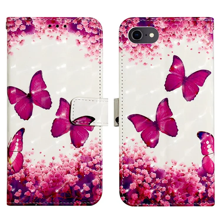 3D Vivid Pattern Wallet Leather Case Stand for iPhone 6s 6 4.7 inch - Red Butterflies and Flower