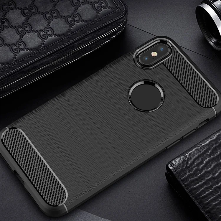 For Apple iPhone X 5.8 inch Carbon Fiber Texture Brushed Soft TPU Case Cover - Black