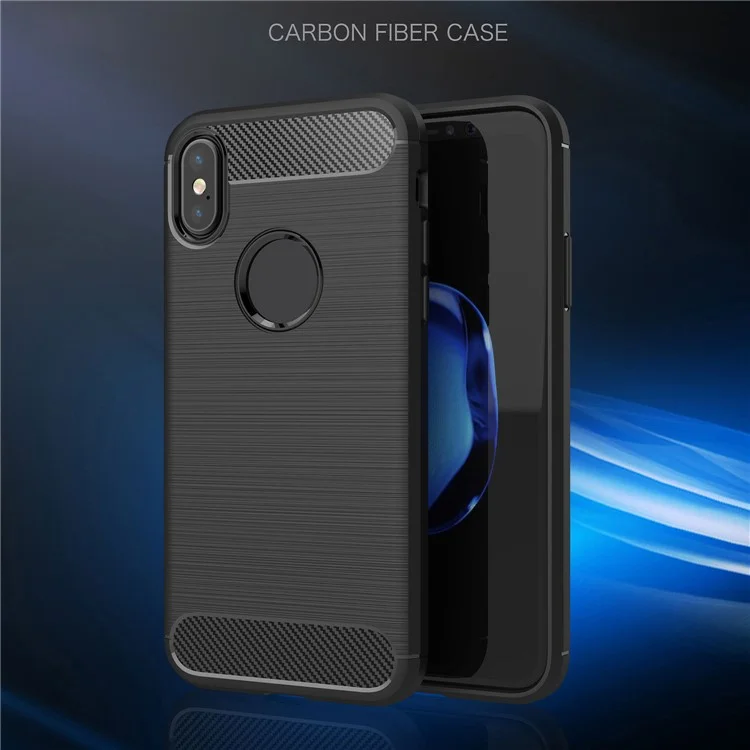 For Apple iPhone X 5.8 inch Carbon Fiber Texture Brushed Soft TPU Case Cover - Black
