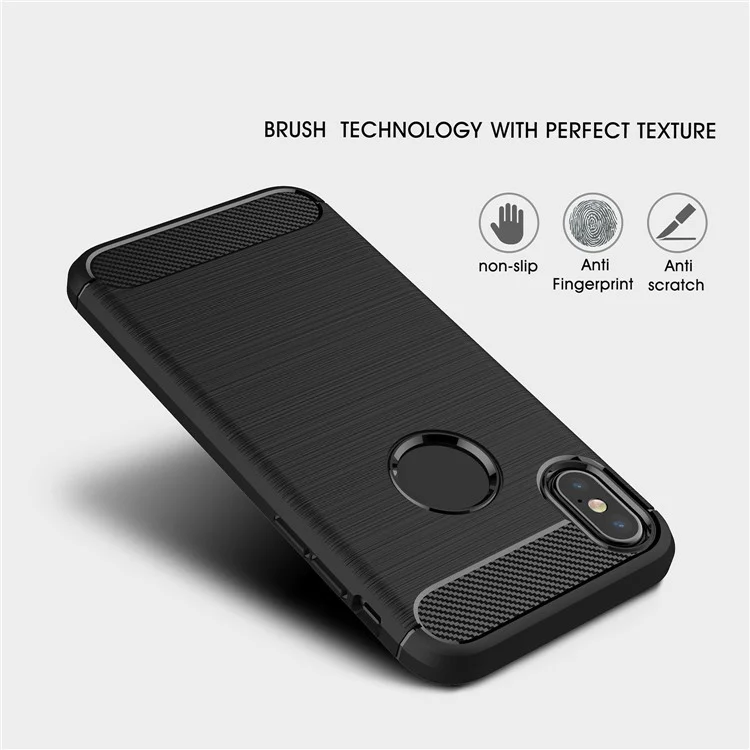 For Apple iPhone XS / X 5.8 inch Carbon Fiber Texture Brushed Soft TPU Case Cover - Black