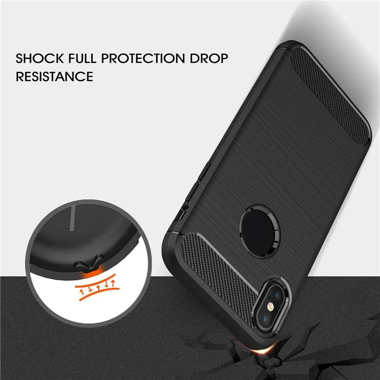 For Apple iPhone X 5.8 inch Carbon Fiber Texture Brushed Soft TPU Case Cover - Black