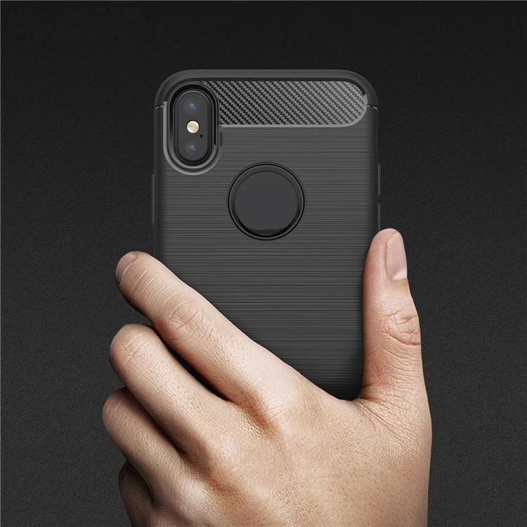 For Apple iPhone X 5.8 inch Carbon Fiber Texture Brushed Soft TPU Case Cover - Black