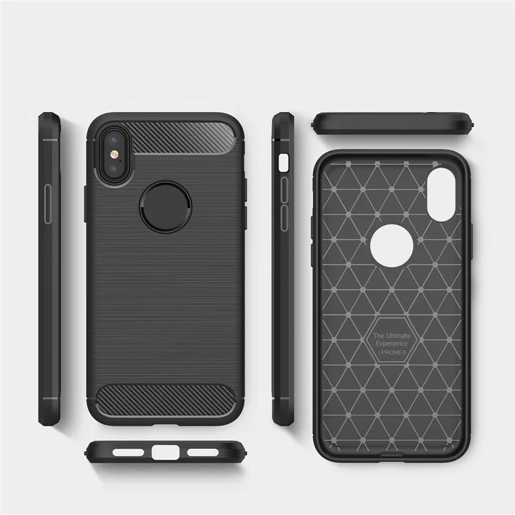 For Apple iPhone X 5.8 inch Carbon Fiber Texture Brushed Soft TPU Case Cover - Black