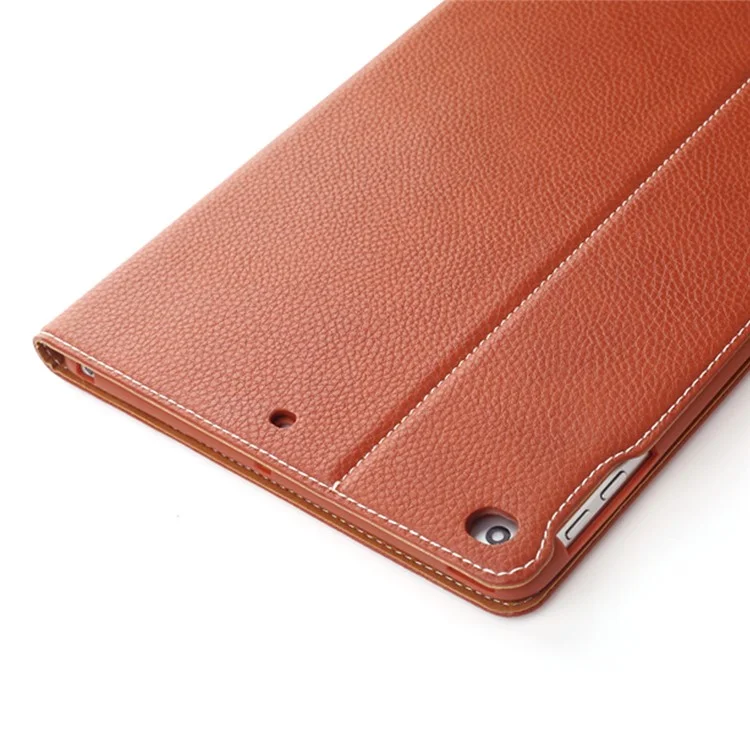 Держатель Текстурной Карты Gebei Litchi Smart Leather Cover Cover Cover Для Ipad 9,7 Дюйма (2018) /9,7 Дюйма (2017) - Коричневый