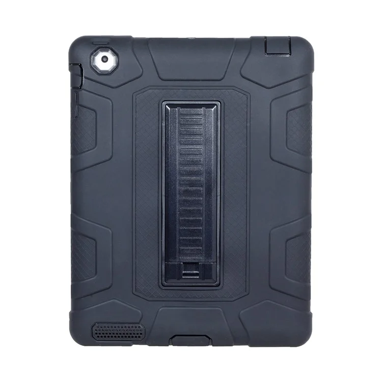 For iPad 4 Detachable 2-in-1 Shock Proof Anti-dust Protective TPU + PC Kickstand Case - Black