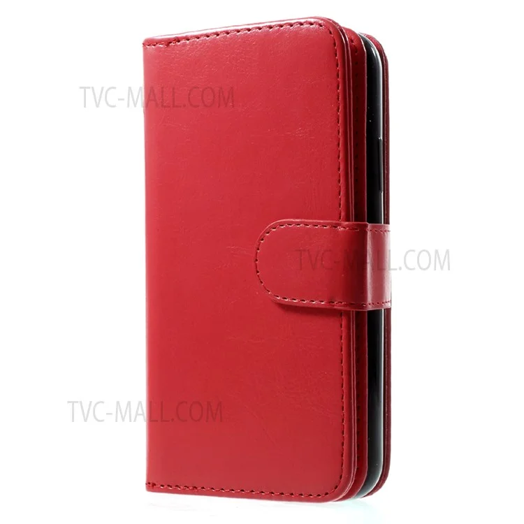 Detachable 2-in-1 Crazy Horse PU Leather Wallet Cover + TPU Back Case for iPhone X 5.8 inch - Red