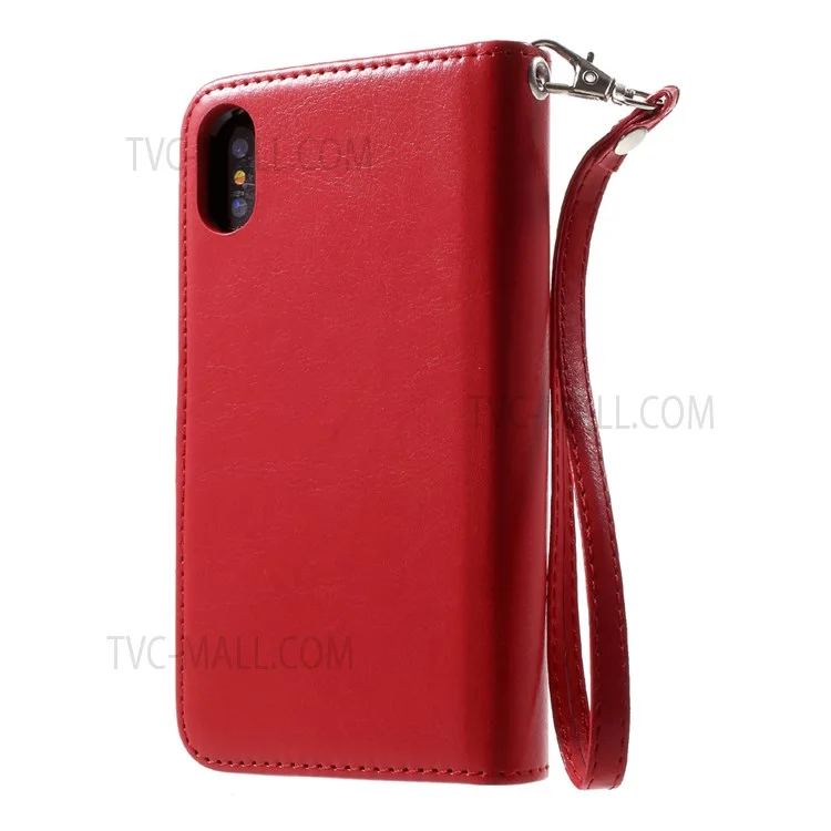 Detachable 2-in-1 Crazy Horse Magnetic Leather Wallet Cover + TPU Back Phone Shell for iPhone X/XS  5.8 inch - Red