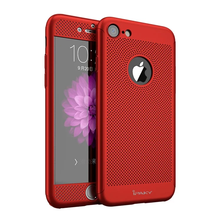 IPAKY 2-Piece Hard Phone Case + Tempered Glass Screen Guard Full Protection Kit for iPhone 7 - Red