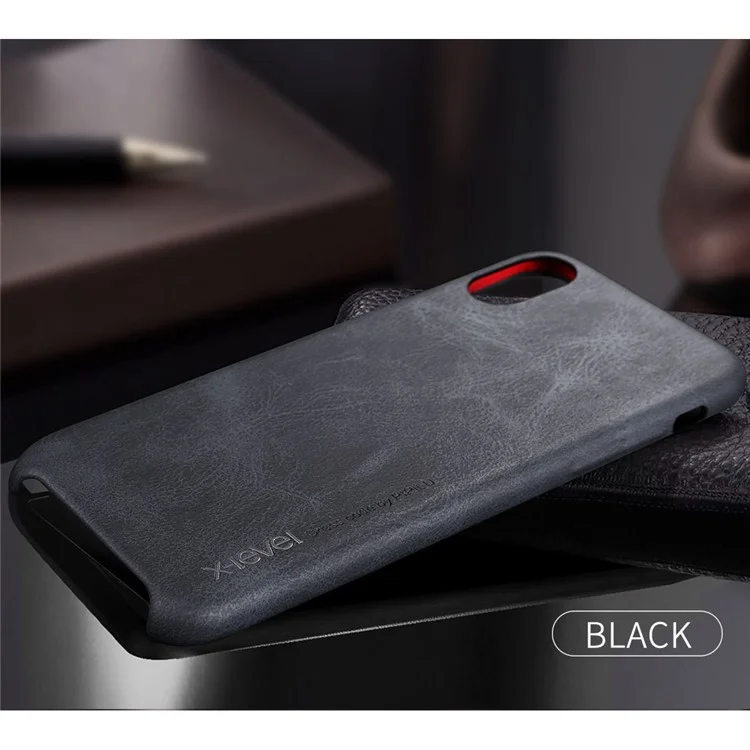 X-LEVEL for iPhone X 5.8 inch Vintage Leather Coated PC Mobile Phone Case - Black