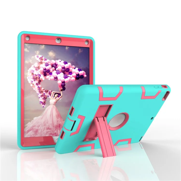 Armadura Defender Kickstand PC Silicone Protector Case Para Ipad Ar - Ciano / Rosa