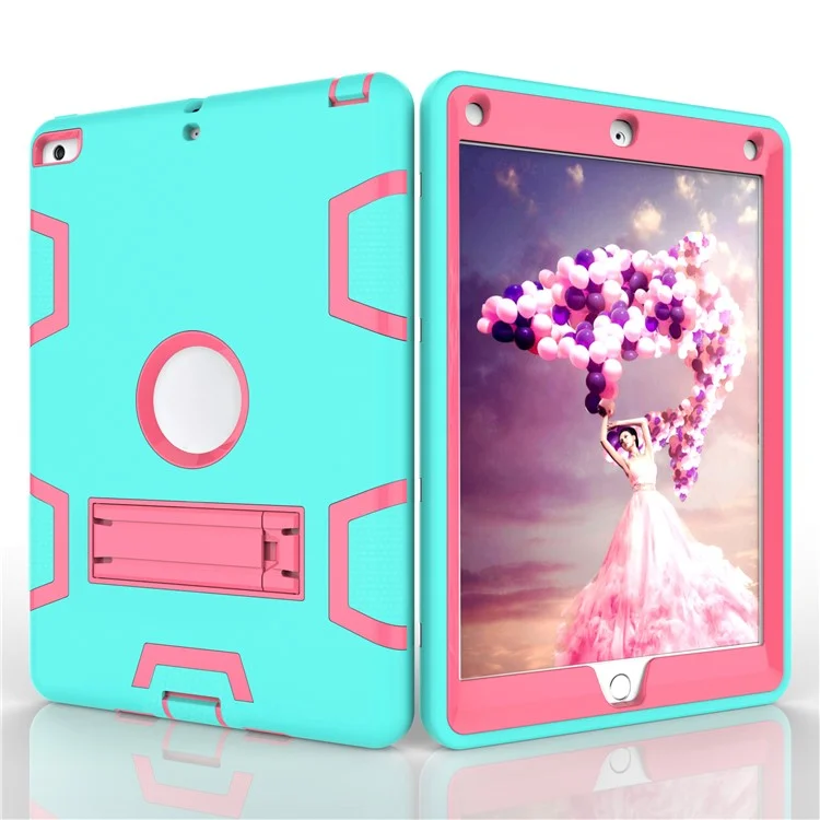 Armor Defender Kickstand PC Silicone Protector Case for iPad Air - Cyan / Rose