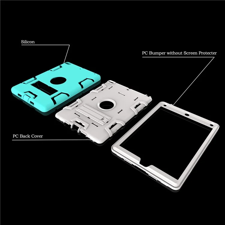 Armor Defender PC + Silicone Combo Protective Shell with Kickstand for iPad 9.7 (2018) / 9.7 (2017) - Cyan + White