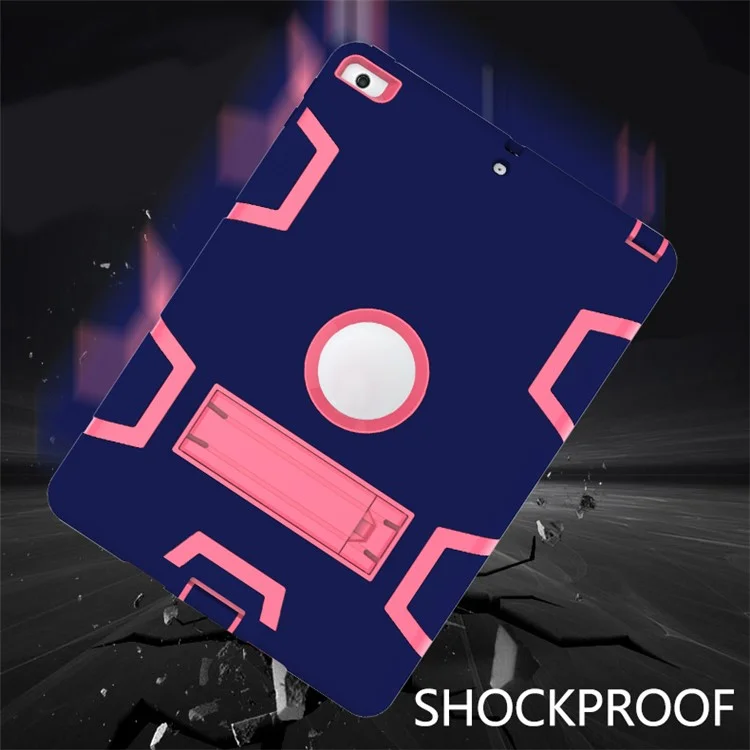PC + Silicone Heavy Duty Armor Defender Case Shell for iPad 9.7 (2018) / 9.7 (2017) - Dark Blue + Rose